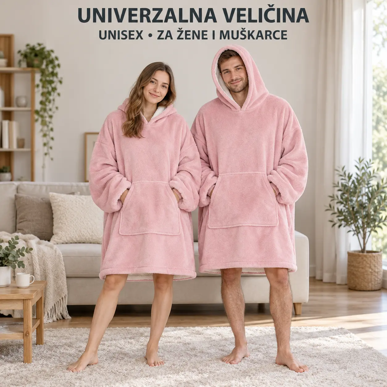 Duks ćebe sa rukavima i kapuljačom, roze boja